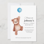 Teddy Bear Jongen Eerste Verjaardagsfeestje Kaart (Voorkant)