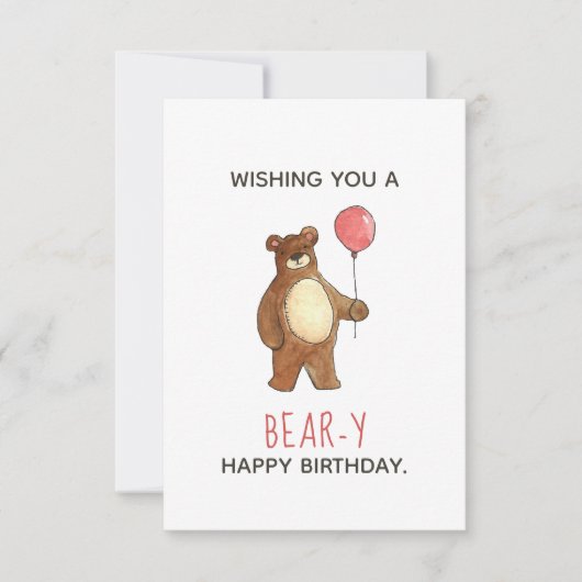 Teddy Bear Joyeux Birthday Red Balloon Carte Plat (Devant)