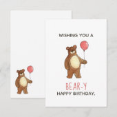 Teddy Bear Joyeux Birthday Red Balloon Carte Plat (Devant / Derrière)
