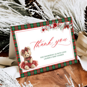 Teddy Bear Kerst Baby shower Dank u kaart
