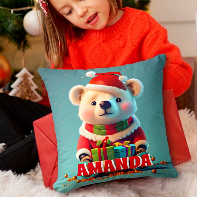 Teddy Bear Kerst Gepersonaliseerde Kinderen Kussen (Creator heeft geüpload)