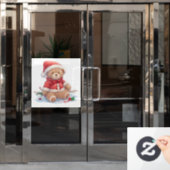 Teddy Bear Kerstmis Venster Cling Raamsticker (Kantoordeur)