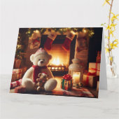 Teddy Bear Kerstvakantie Groet Kaart (Gele Bloem)