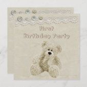 Teddy Bear Lace 1e verjaardag Kaart (Voorkant / Achterkant)