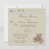 Teddy Bear  Lace Neutral Baby shower Kaart (Achterkant)