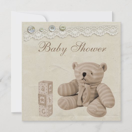 Teddy Bear  Lace Neutral Baby shower Kaart (Voorkant)