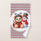 Teddy Bear Ladybug avec Snowman Baby shower cadeau (Serviette à main)