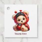 Teddy Bear Ladybug Stripes Meisje Baby shower Beda Bedankjes Labels (Voorkant)