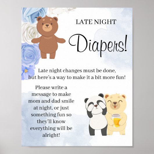 Teddy Bear Late Night Diaper-game over Baby shower Poster (Voorkant)