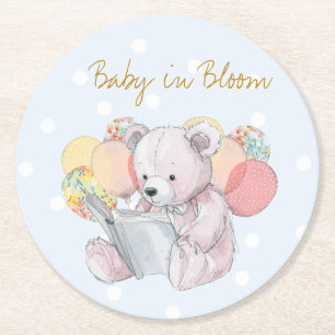 Teddy Bear leest een boek Baby in Bloom Ronde Kartonnen Onderzetter