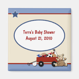 Teddy Bear Little Red Wagon Baby shower Magnet Magneet