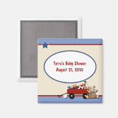 Teddy Bear Little Red Wagon Magnet Baby shower (Recto/Verso)
