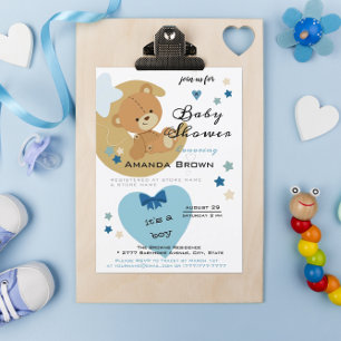 Teddy Bear Love Baby Boy Shower Invitation
