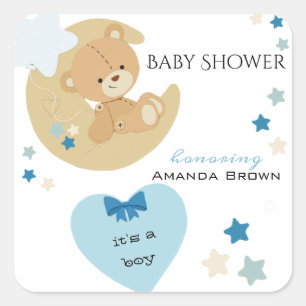Teddy Bear Love Baby Boy Shower Vierkante Sticker