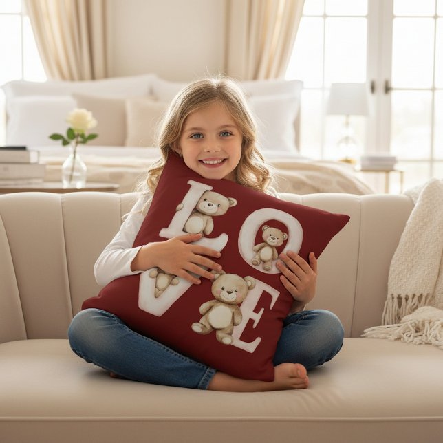 Teddy Bear "LOVE" Watercolor Valentine Design Kussen (Creator heeft geüpload)