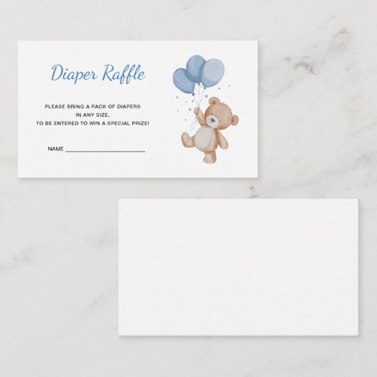 Teddy Bear Luier Raffle Informatiekaartje (Voorkant / Achterkant)