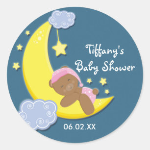 Teddy Bear Maan & Sterren Baby Shower Meisjes Stic Ronde Sticker