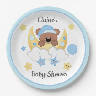 Teddy Bear Maan Wolken Sterren Baby Jongen Douche Papieren Bordje