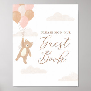 Teddy Bear Meisje Baby shower Gast Boek Sign Poster