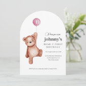 Teddy Bear Meisje Eerste Verjaardagsfeest Kaart (Staand voorkant)