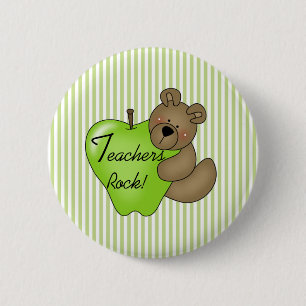 Teddy Bear met Apple Teachers Rock Ronde Button 5,7 Cm