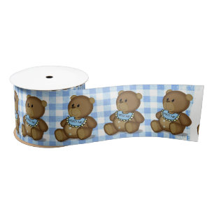 Teddy Bear met Bib op Gingham Lint