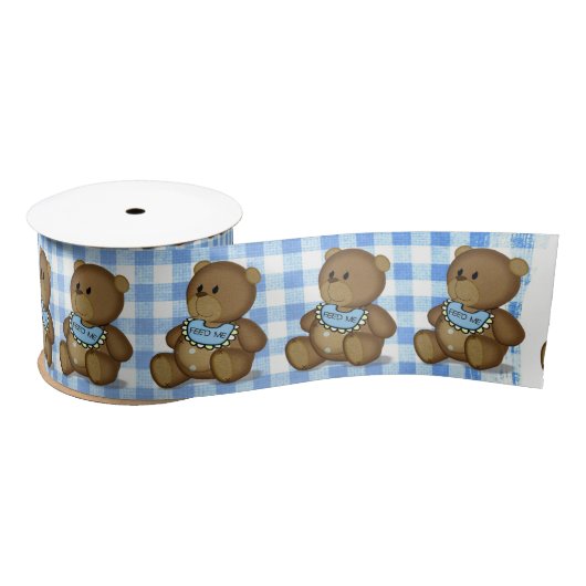 Teddy Bear met Bib op Gingham Lint (Spoel)