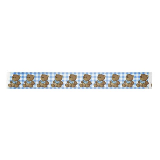 Teddy Bear met Bib op Gingham Lint (Voorkant)