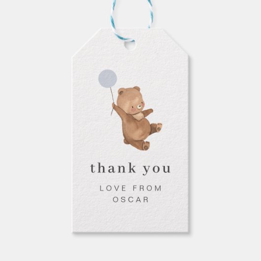 Teddy Bear met Blue Balloon Gift Label Cadeaulabel (Voorkant)