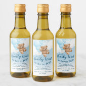 Teddy Bear met Blue Balloons Mini Wine Label Wijn Etiket (Flessen)