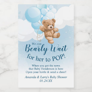 Teddy Bear met Blue Balloons Mini Wine Label Wijn Etiket