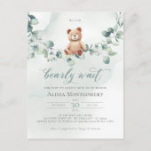 Teddy Bear met Eucalyptus Baby shower Invite Briefkaart (Voorkant)