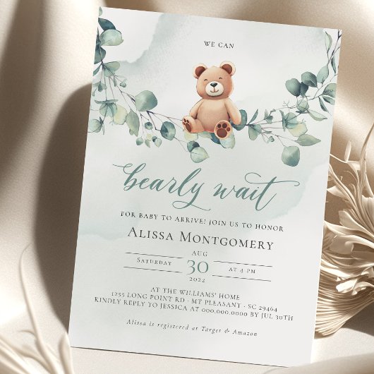 Teddy Bear met Eucalyptus Baby shower Invite Briefkaart