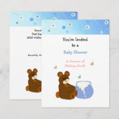Teddy Bear met Honey Pot Baby shower Invitation Kaart (Voorkant / Achterkant)