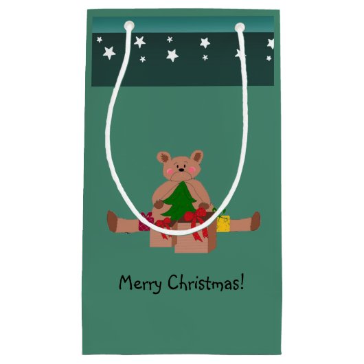 Teddy Bear met kerstcadeautjes Klein Cadeauzakje (Voorkant)