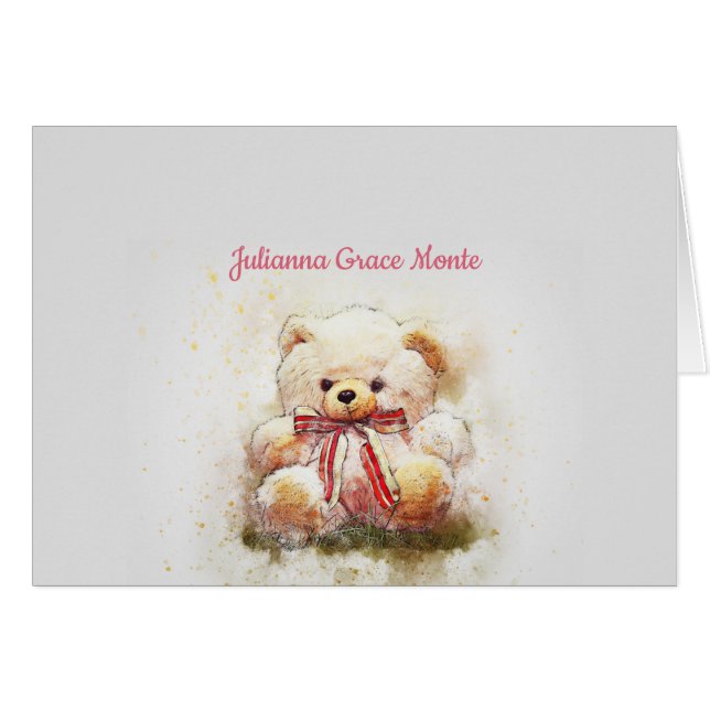 Teddy Bear met Red Bow Foto Dank je Notecard (Voorkant Horizontaal)