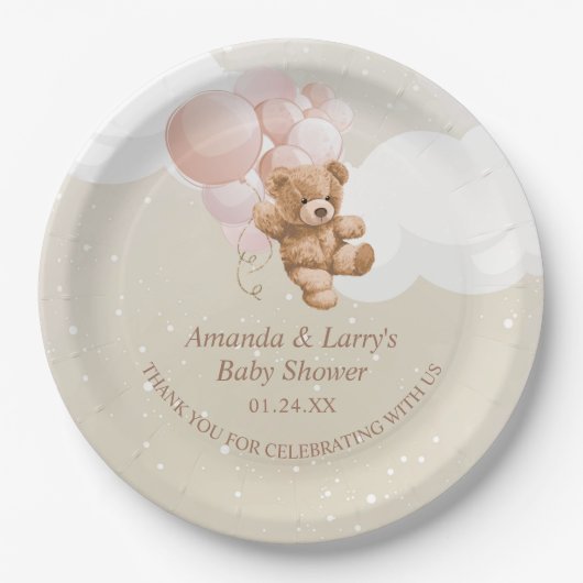 Teddy Bear met roze ballonnen Bord papier (Voorkant)