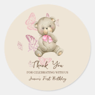 Teddy Bear met roze Butterflies Sticker
