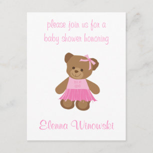 Teddy Bear met roze Tutu Baby shower uitnodiging