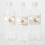 Teddy Bear met Sage en White Balloons Waterfles Etiket (Flessen)