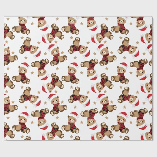 Teddy Bear met Santa Claus Pet Pattern Holiday Cadeaupapier (Vlak)
