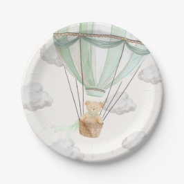 Teddy Bear Mint Groene Hete Luchtballon Papieren Bordje