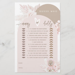 Teddy Bear Modern Boho Girl Baby shower game