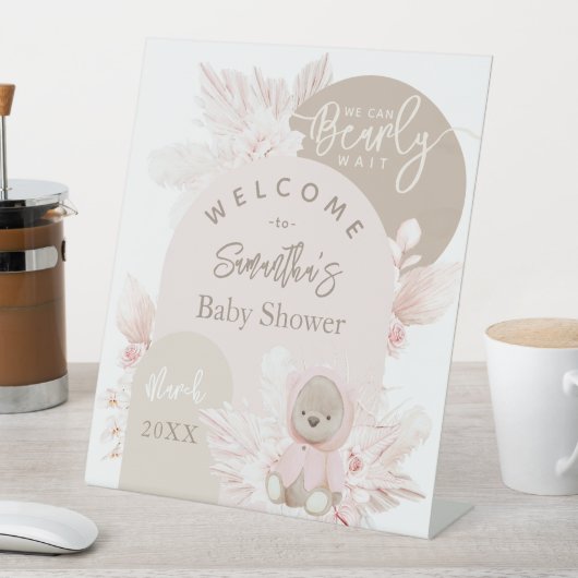 Teddy Bear Modern Boho Girl Baby shower Reclamebord Met Voetstuk (Insitu)