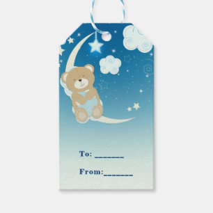 Teddy Bear Moon & Stars Baby shower aangepaste gun Cadeaulabel