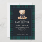 Teddy Bear Navy Plaid Baby Shower Invitation (Devant)