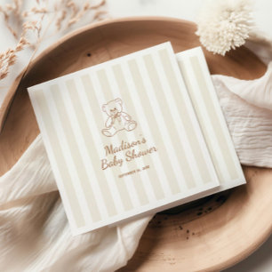 Teddy Bear Neutral Stripes Baby shower Servet