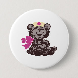 Teddy Bear Nurse (Roze) Ronde Button 7,6 Cm