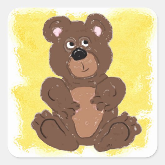 Teddy Bear O2 Yellow Background Vierkante Sticker (Voorkant)