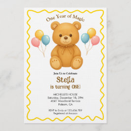 Teddy Bear One Year of Magic First Birthday Kaart